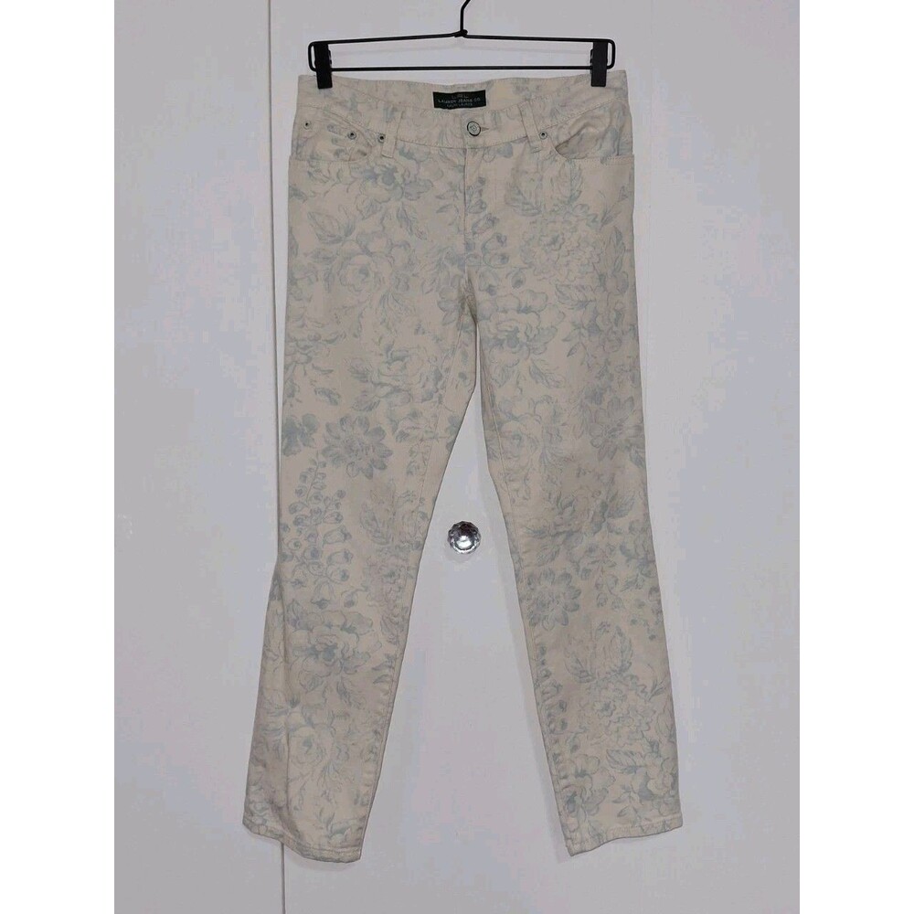 LAUREN Ralph Lauren Modern Straight Ankle Floral Pants Women's 4 Beige